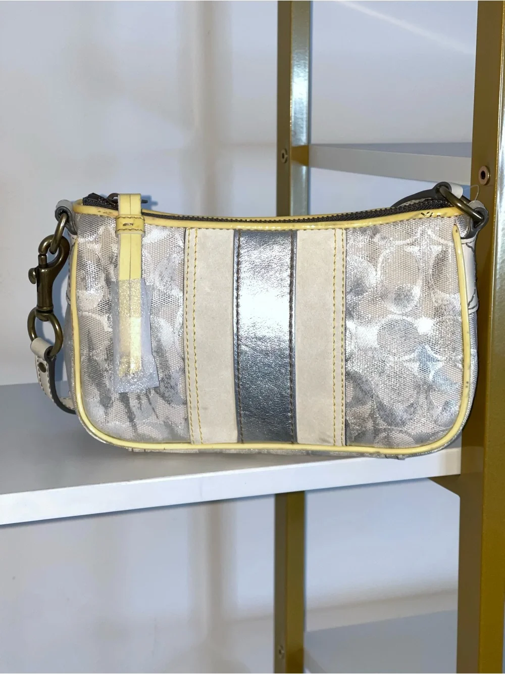 Coach Metallic Silver Signature Demi Bag